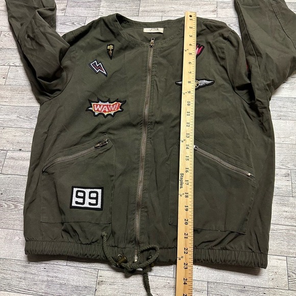 Free Bird | Army Zip Up Jacket with Patchwork | Army Green | Size: L - Picture 9 of 9